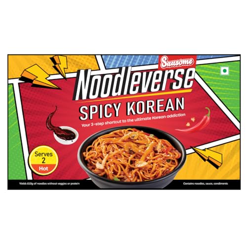 Image of Sausome Noodleverse Spicy Korean | DIY Gourmet Noodle Kit | Sweet, Spicy & Umami Korean-Style Stir Fry | Ready in 10 Mins | Serves 2| Hot & Flavor-Packed | 370g