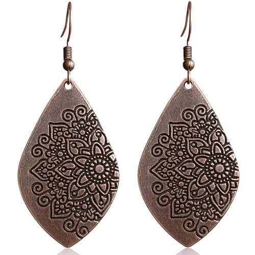 Handmade Bohemian Dainty Tribal Retro Bronze Teardrop Leaf Flower...