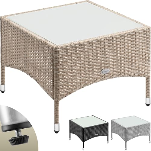 Casaria® Table d'appoint en polyrotin crème 58x58x42cm Table Basse de Jardin carrée avec Plaque...