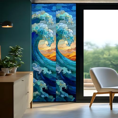 Película para ventana vidriada 17.5x78.7 pulgadas diseño ola oceánica miniatura 3