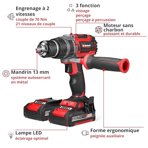 Perceuse Visseuse À Percussion Sans Fil Einhell TP-CD 18/70 Li-i BL – 18V, 70 Nm, 2 Vitesses, Moteur Brushless - vue 7