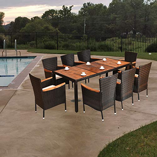 Umtec Outdoor Patio Table And Chairs Set For 8 Person, 9 Piece Wicker Outdoor Dining Set For Backyard Deck Poolside #TOP1