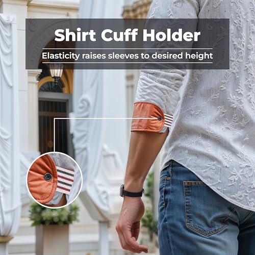 Net Focus Shirt Cuff Holder for Men & Women - Black Textile Button Closure Elastic Sleeves Keeper - Quick & Easy Fixing Anti-Slip Pull-Up Shirt Stays2