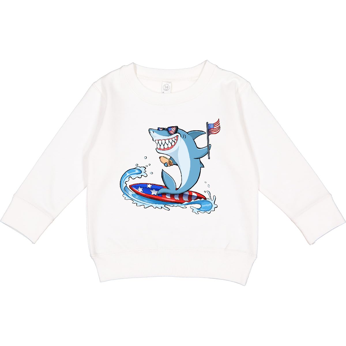 inktastic Fourth Of July Shark Surfing Toddler Sweatshirt 2T White 3b757