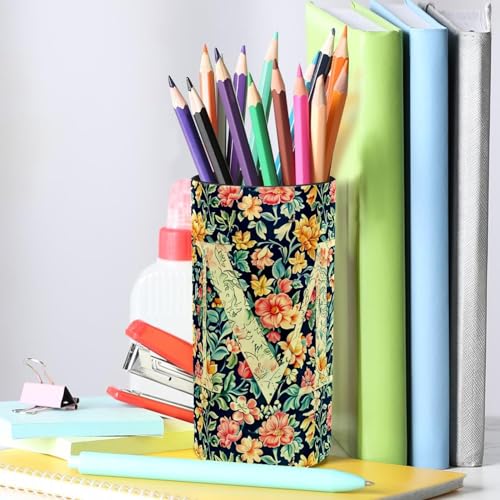 Organiseur de bureau musical en métal M | Pot à crayons fleuri pour bureau et école - 6