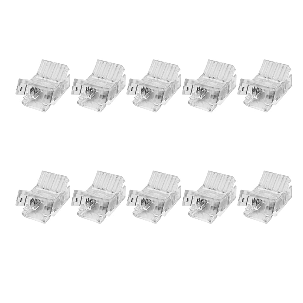 Masterwon 4-Pin Solderless LED Strip Connector for 10mm COB RGB Light Strips – 22-20 AWG Wire Compatibility, Reusable Quick-Connect Clips (10 Pack)