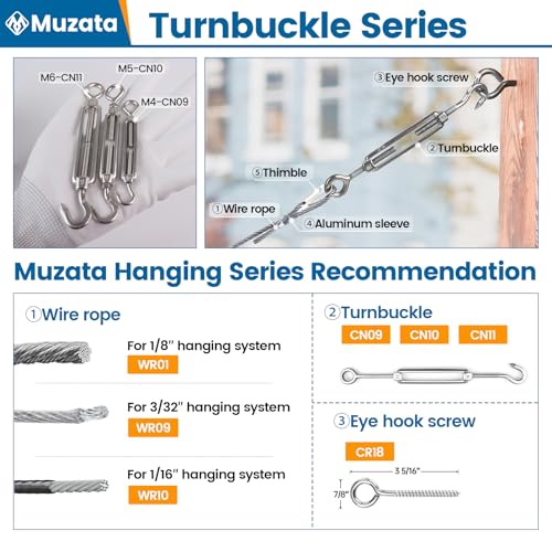 image for Muzata 10 Pack M6 Turnbuckle Stainless Steel Turnbuckles for Cable Wir