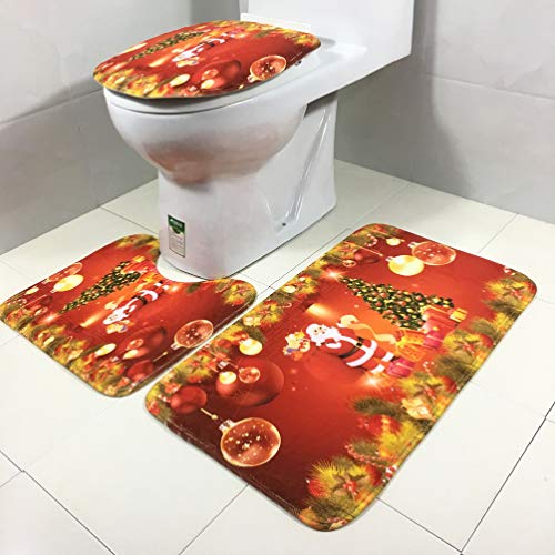 YARNOW 3 Stück Weihnachts-Toilettensitzbezug Und Teppichset rutschfeste Badmatten Teppiche Set Weihnachtsbadezimmer-Dekorationsset (Weihnachtsmann Und Baum) – Bild 3