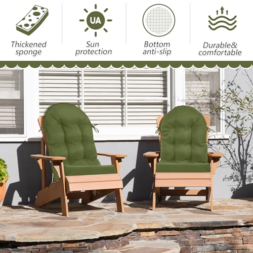Image of Geelin 4 Pcs Outdoor Patio Chair Cushion Thick High Back Adirondack Chair Cushion Tufted Weather & Fade Resistant Anti-Slip Outside Rocking Chairs Pads with Ties 44 x 19 x 4 Inch (Moss Green)