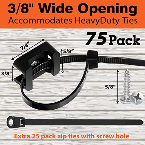 75 Pcs Cable Zip Tie Base Saddle Type Mounts With 6 Inch & 0.19 Inch Cable Ties And Stainless Steel Screw, Anchor Wire Cable Clips Organizer Holders Clamps Fasteners (White) #TOP1