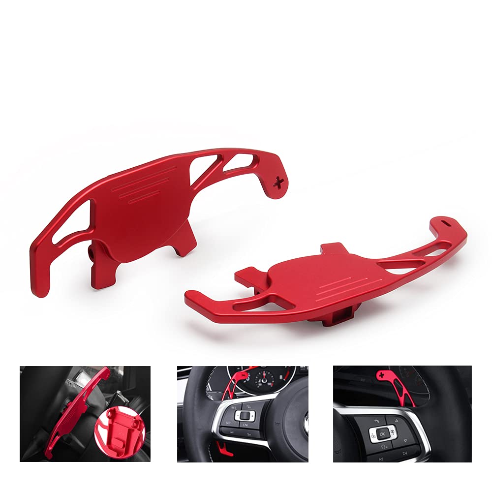WENJTP Paddles Shifters,Polish Aluminum Shifter Extension for Car Steering Wheel Compatible with VW Volkswagen Golf MK7 GTI R R-line Scirocco 2014-2019 (Red)