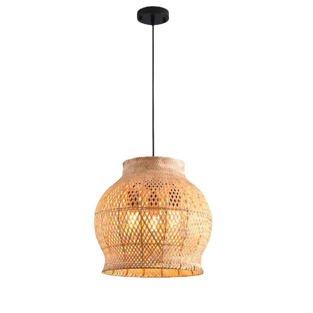 CHUNGYANG Bamboo Pendant Lamp Wabi-Sabi Style Dining Room Lighting Fixture for Kitchen Island Rustic Hand-Woven Lampshade Pendant Light for Teahouse Restaurant Natural Bamboo Chandelier for Entryway
