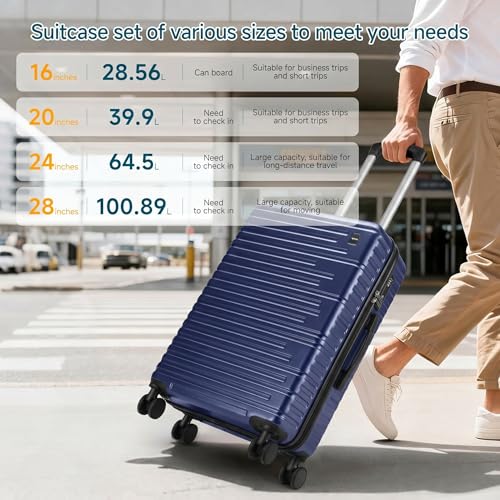 Image of Hoteel Luggage Sets 5 Piece, 4-Year Warranty, Carry-On Luggage with Dual-Spinner Wheels, PC+ABS Hardside Suitcase Set with TSA Lock, Durable Large Suitcase, Dark Blue(20 /24 /28 /DB /TB)