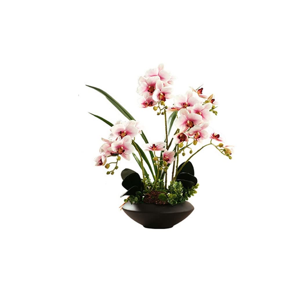 MYUYEE Artificial Flowers For Decoration 3D Artificial Butterfly Orchid Flower Arrangements Fake Flower Latex Orchid With Ceramic Flower Pot Set For Home Decor Artificial Flower(Black-Roze A)