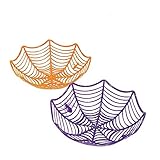 2-Pack Halloween Plastic Spider Web-Shaped Halloween Candy Bowl Orange and Purple (Purple & Orange)