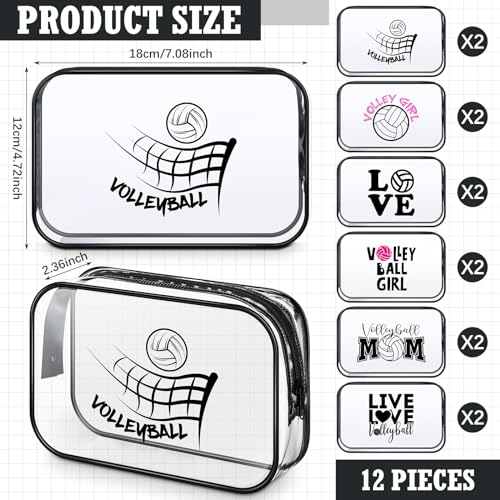 Abbylike 12 Pcs 7 x 4.7 x 2.4'' Cosmetic Bag Gifts Accessories for Makeup Bags Clear PVC Cheer Case Toiletry Zipper Pouch for Women Christmas Xmas (Volleyball Theme)2