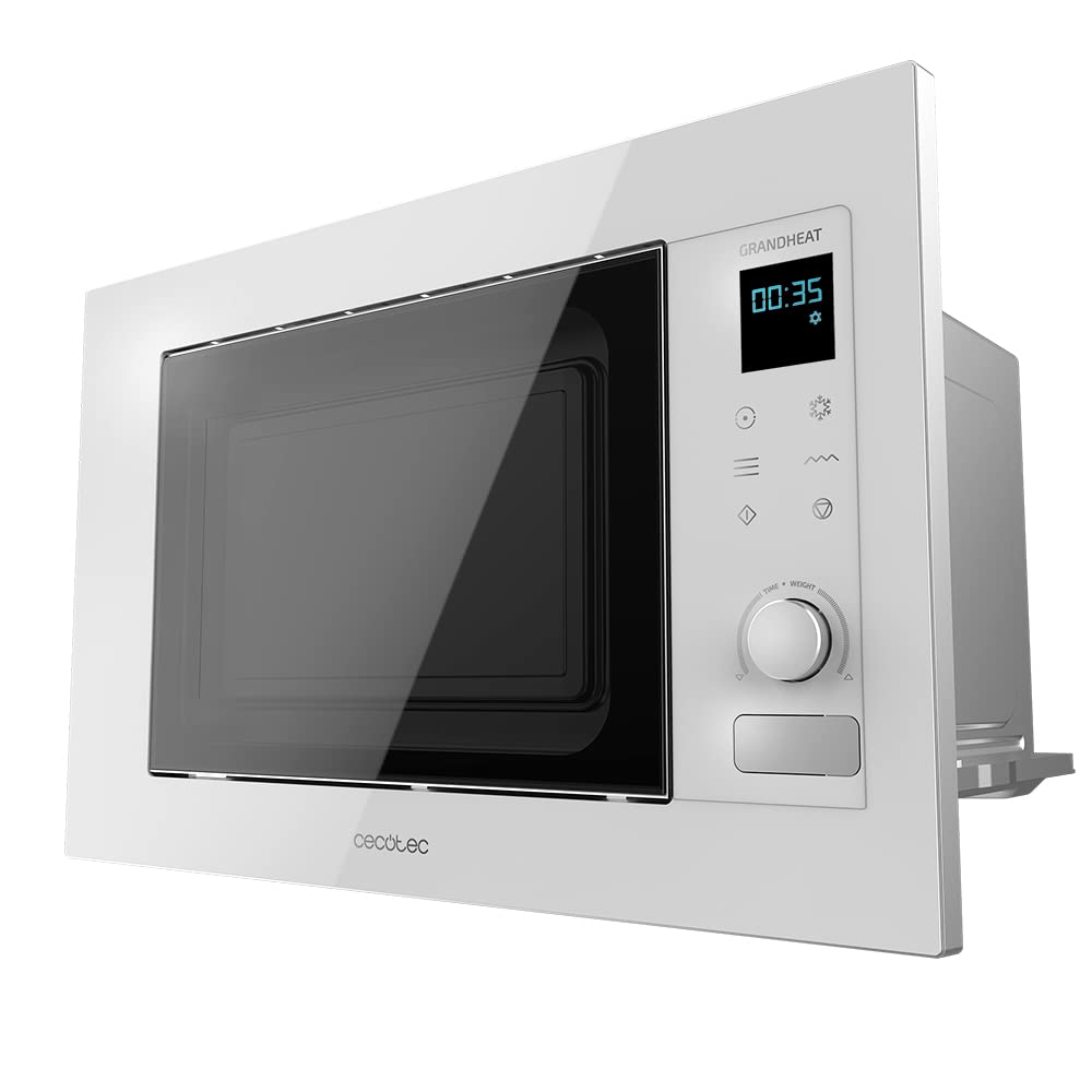 Cecotec Micro-Ondes Encastrable avec Grill Grandheat 2090 Encastrable Touch White, 1200 W, 21 Litre, Numérique, Tactile, Tactile, 8 Fonctions, Minuterie, Intérieur Revêtu de Céramique, Blanc
