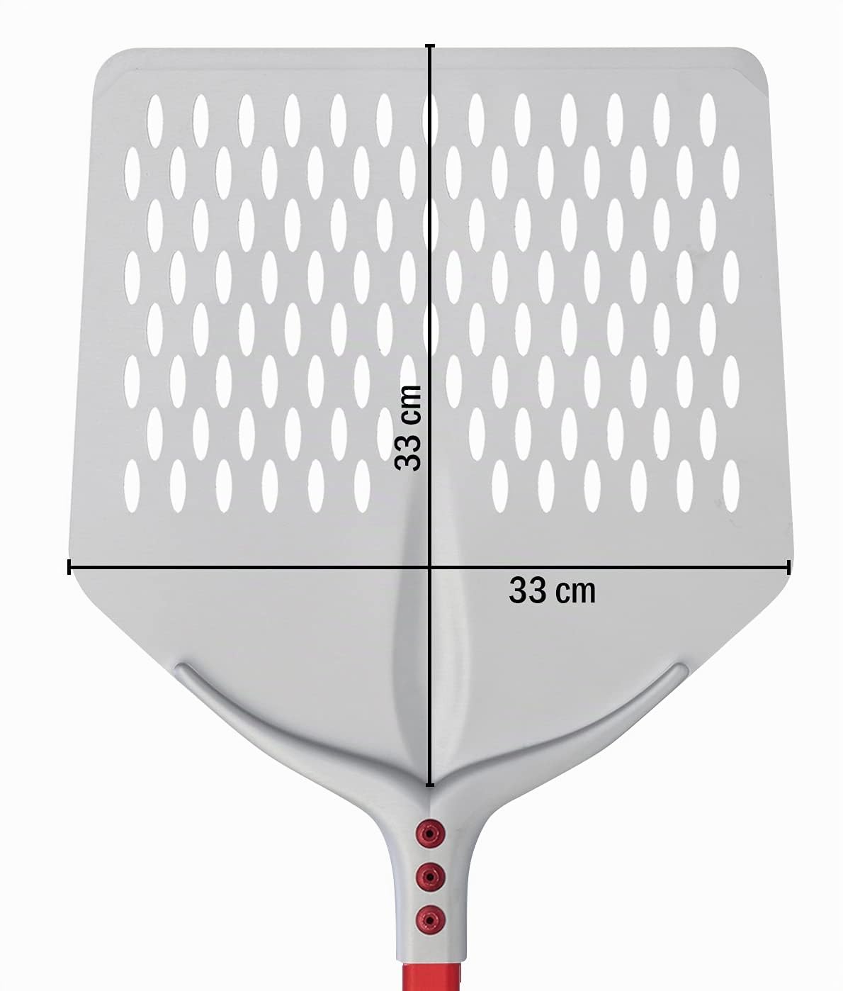 Srl 752F33E Pizzaschaufel, quadratisch, perforiert, Linie Tulip, 33 x 33 cm mit Griff 30 cm, aus eloxiertem Aluminium