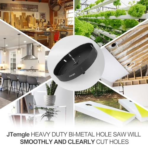 Image of 8 Inch Hole Saw with 1 /2 inch Hex Shank Quick Change Arbor, JTemgle Bi-Metal Hole Saw Heavy Duty Hole Cutting Tool for Cornhole Boards, Recessed Lights, Wood, Plastic, Drywall & Soft Metal
