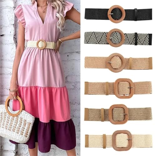 Wide Elastic Waist Belt Braided Waistbelt Summer Casual Straw Belts for Women2