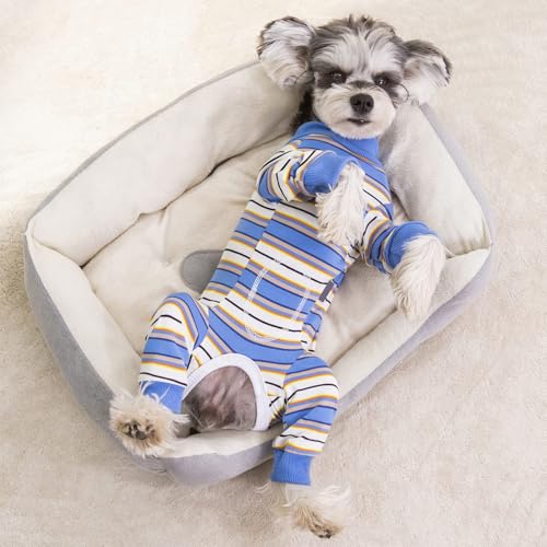Image of Dog Surgery Recovery Suit for Small Dogs, 4-Legged Dog Onesie After Surgery with Back Snaps, Breathable Cotton Spay and Neuter Bodysuit for Female and Male Dogs