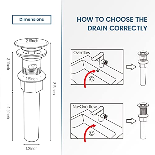 Image of REGALMIX Antique Brass Pop Up Bathroom Vessel Sink Drain Stopper,Built-In Anti-Clogging Strainer, Fits Standard American Drain Hole(1-1 /2 inch to 1-3 /4 inch), with Overflow RWF083R