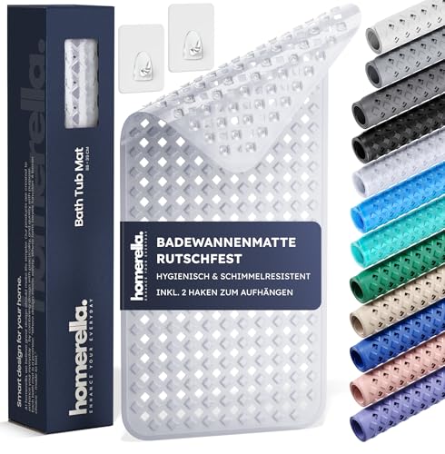 homerella® Badewannenmatte rutschfest 88x39cm, INKL. HAKEN, Rutschfeste...