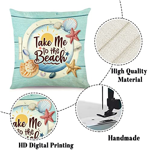 Summer Tropical Beach Ocean Pillow Covers 18X18 Set Of 4, Blue Coastal Beach Starfish Seashell Palm Trees Decorative Throw Pillow Covers, Cushion Case Decoration For Couch, Living Room, Bedroom, Car #TOP4