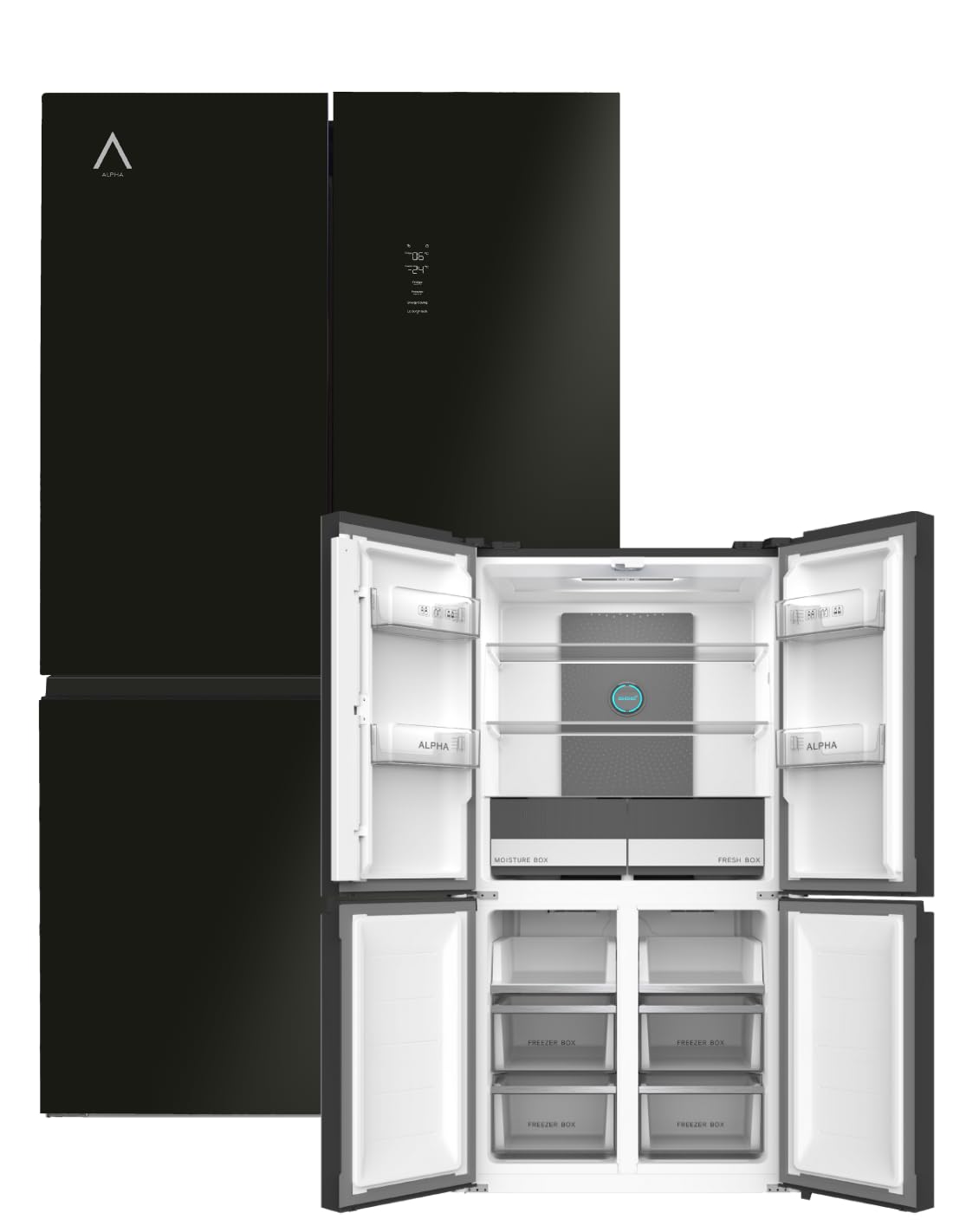 ALPHA Frigorifico Americano Pegasus Elite Pro-​83, Cristal Negro, 4 Puertas