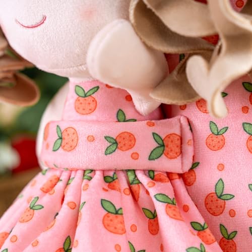 Image of Gloveleya Toddler Backpack Baby Girl Gifts Curly Hair Plush Figures Dress Backpack Kids Backpack Curly Hair Spring Girl Fruit Section-Orange 9inches