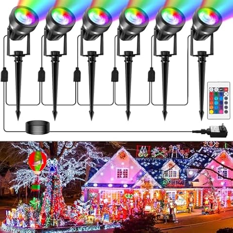 CREPOW RGBW Color Changing Landscape Lighting,12V Low Voltage Landscape Lights Spotlights with Transformer Remote Control Decorative for Garden, Yard, Lawn, Pool, 44ft Cable(6-in-1) Cover