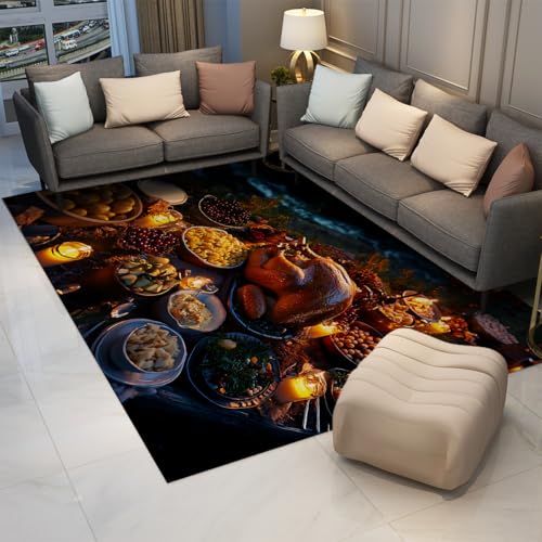 Tapis cuisine lavable à poil bas pliable motif Festin Thanksgiving