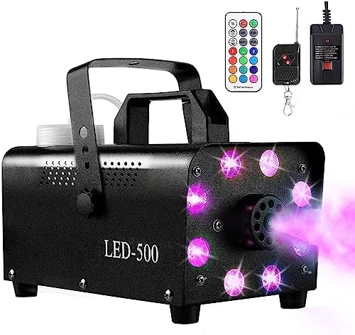 Smoke Machine, Fog Machine Halloween Indoor- 3 Stage LED Lights with 13 Colors & Strobe Effect, Automatic Smoke Machine for Party Wedding Holiday, 500W with Receiver and Wireless Remote Controls