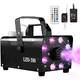 Smoke Machine, Fog Machine Halloween Indoor- 3 Stage LED Lights with 13 Colors & Strobe Effect, Auto