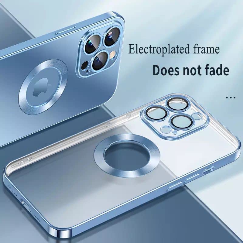 Image of MIDOS Tpu Back Cover Ring Logo Cut For Magsafe Compatible For Iphone 13 Lens Protection Chrome Back Cover For Iphone 13 (Blue)