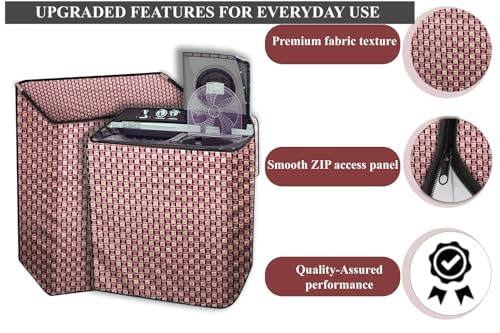 Image of The Furnishing Tree Polyester Waterproof Semi Automatic Washing Machine Cover Suitable for LG 6 Kg, Dimension DxWxH In Cms: ( 49.5x80x89 ), Basketweave Pattern Multicolor