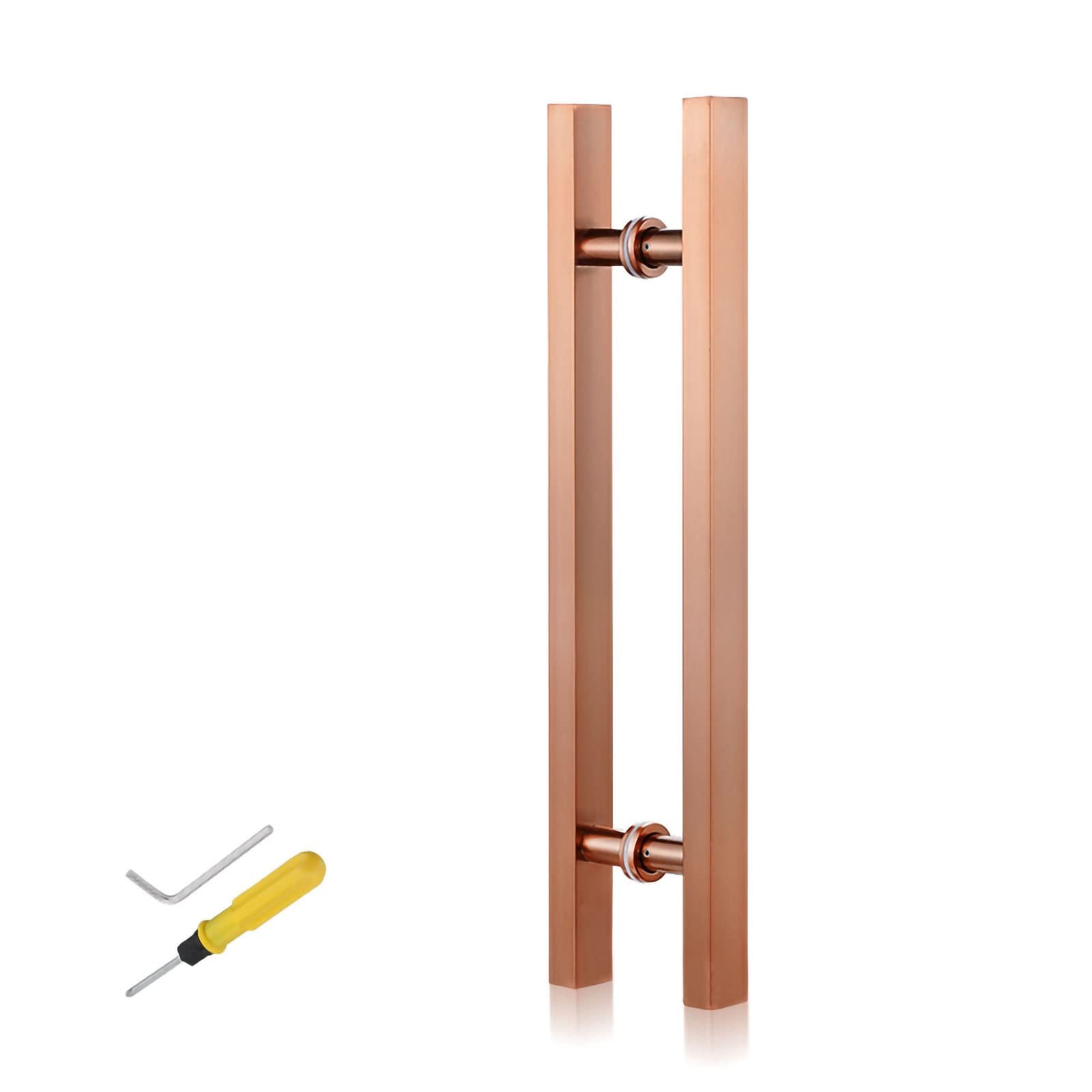 CWCQGH 3 Colors Square Push Pull Door Handle with Fittings 50/60/80/100/120cm,Stainless Steel Sliding Barn Door Handle Hardware,for Wood Doors/Glass Doors,Rose Gold-80x50cm