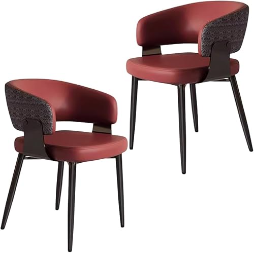 Miniatura 12 de YVYKFZD Juego de sillas de comedor, silla de comedor con patas de metal y respaldo curvo, sillas de cocina tapizadas de cuero, reposabrazos, silla