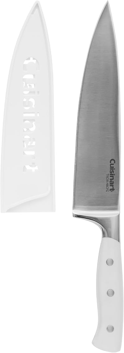Cuisinart 8" Chef Knife, High Carbon Stainless Steel, Triple Rivet, White (TRCW-H8CFC)