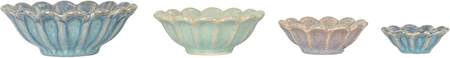 Creative Co-Op 4-Piece Stoneware Flower Shaped Bowl Set in Reactive Glaze, Multicolor