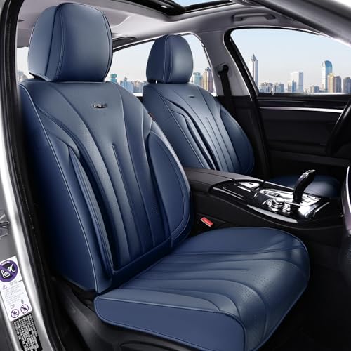Image of Coverado Front Seat Covers, 2 PCS Leather Seat Cover for Cars, Automotive Seat Cover, Luxury Universal Car Seat Protector, Waterproof Front Seat Car Seat Cushion Fit for Most Sedan, SUV, Trucks (Navy)