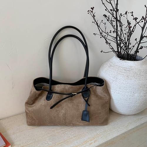 Suede Vintage Tote Bag Top Handle Handbag Large Belt Underarm Packs Shoulder Bag Work Casual Travel4