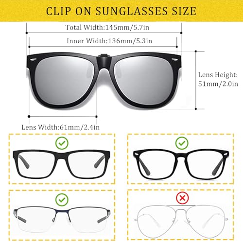 Image of Polarized Clip-on Sunglasses Over Prescription Glasses Anti-Glare UV Protection Flip-up Sun Glasses