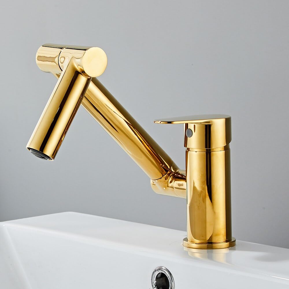 Robinet de salle de bain rotatif 360° en laiton doré brillant