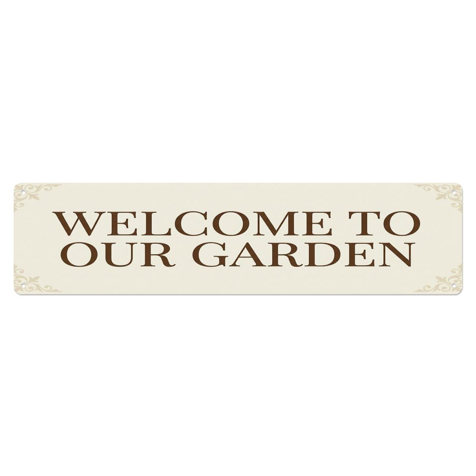 Vintage Welcome to Our Garden Ivory Metal Tin Sign