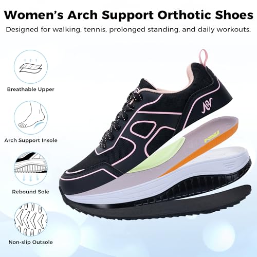Image of AOV Womens Walking Shoes with Arch Support Wide Plantar Fasciitis Sneakers Orthotic Tennis Shoes for Foot and Heel Pain Relief