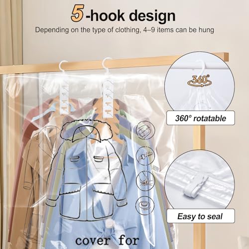 6 Stück Hängend Vakuumbeutel Mit Kleiderhaken, 135×70CM+110×70CM Hängende Vakuumbeutel für Kleidung, Vacuum Bags for Clothing Maximieren Sie Platz im Schrank für Mänte,Anzüge,Jacken,Kleider