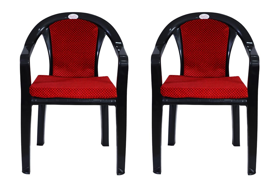 Plastic Chair For Living Room | Armchairs Set Of 2 | Arm Chair With Cushion For Home, Office, Garden, Drawing Room, Indoor & Outdoor | Capacity Upto 150 Kgs | Black, 2 Pcs, Royal | 3 Years Warranty-image-44