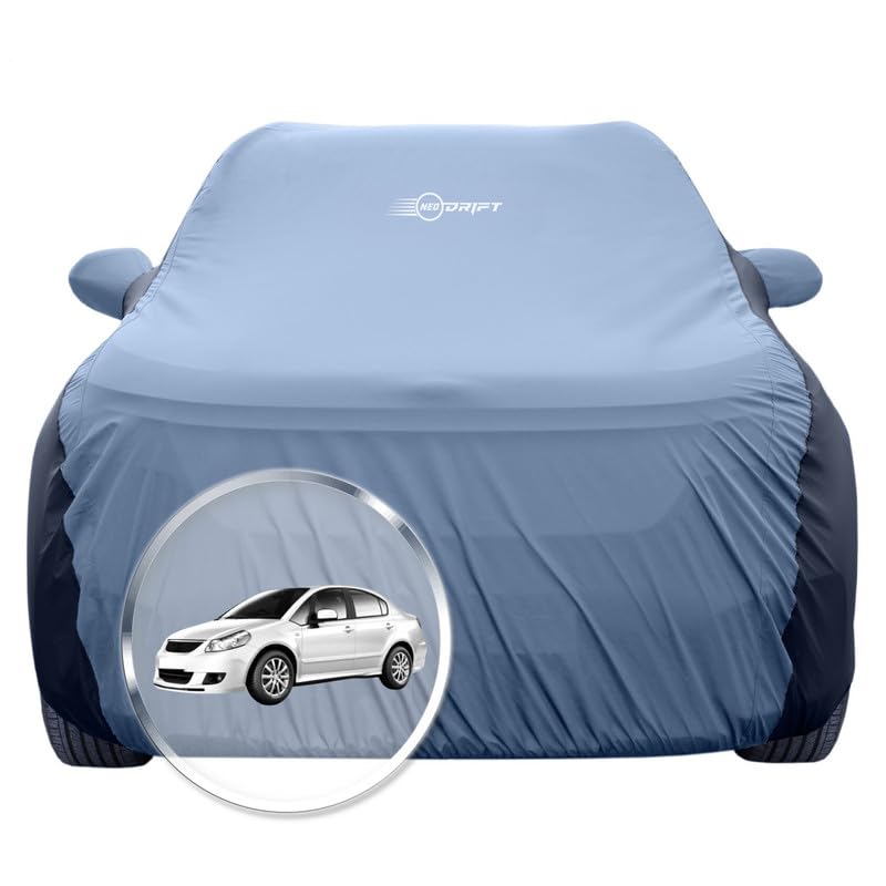 Image of NEODRIFT 'SuperTech' Car Cover for Maruti Suzuki SX4 (100% Water-Resistant, All Weather Protection, Tailored Fit, Multi-Layered & Breathable Fabric) (Colour: L.Blue+Black)