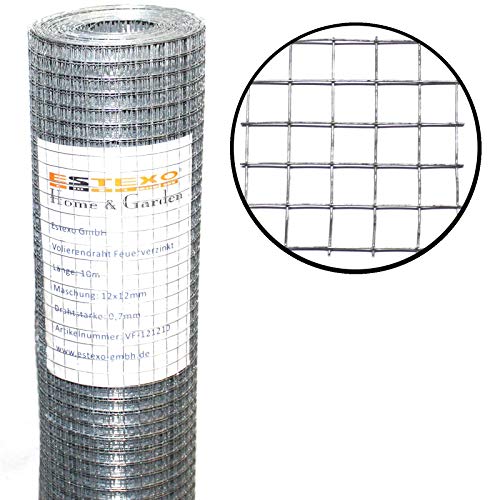 ESTEXO Volierendraht feuerverzinkt, Höhe 1,00 m 25 Meter 12 x 12 mm